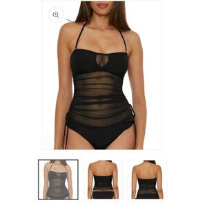 NWT Becca By Rebecca Virtue Muse Bandikini Tankini Top Black XL Bandeau Sheer